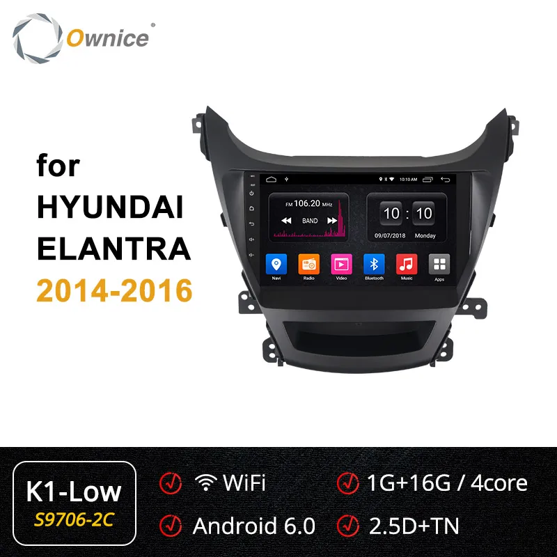 Ownice K1 K2 K3 K5 K6 ANDROID 9,0 8 core автомобильный DVD gps радио для HYUNDAI ELANTRA 2011 2012 2013 4 аппарат не привязан к оператору сотовой связи DSP 360 панорама - Цвет: S9706-2 K1 low