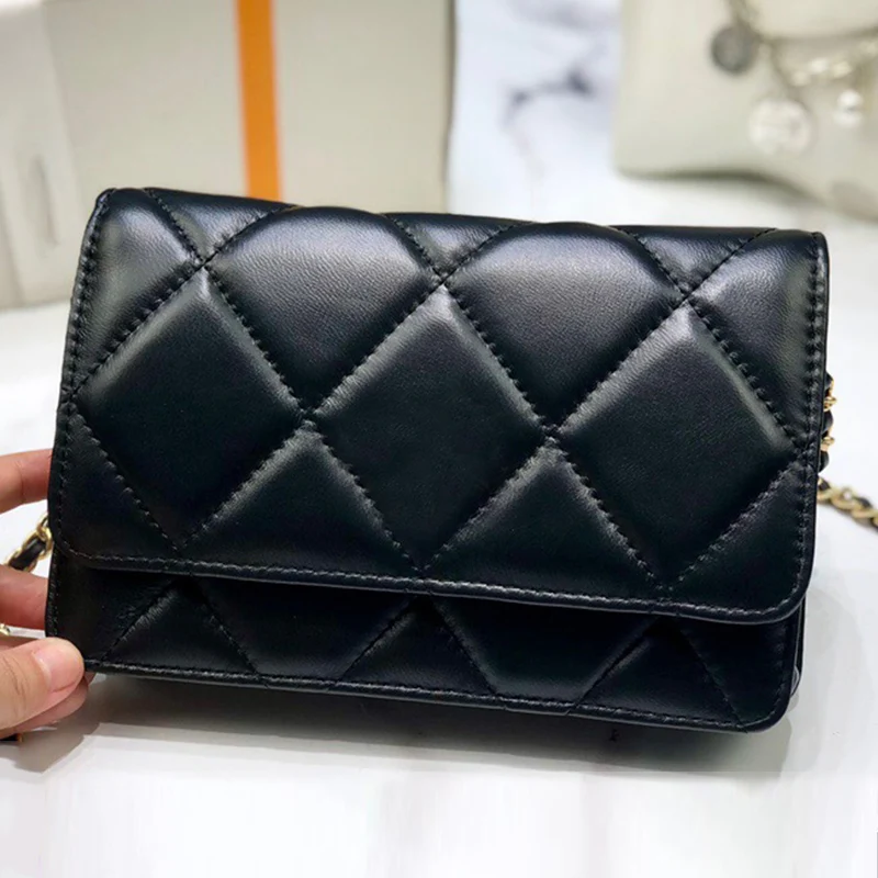 

Design style retro stitching diamond pattern leather beaded metal chain shoulder bag ladies new fashion all-match messenger bag