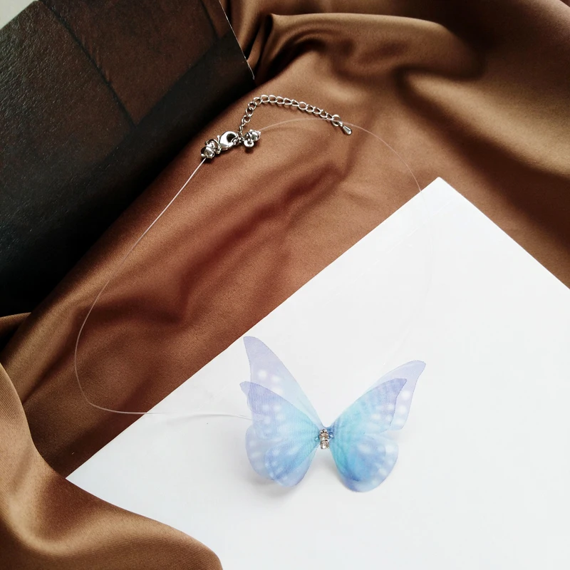 

Fashion Geometric Bowknot Collarbone Chain Chokers Transparent Invisible Line Yarn Butterfly Necklace for Women Wedding Jewelry