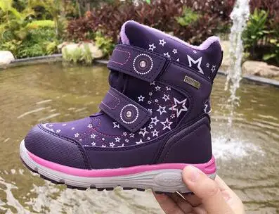 Dark purple Экспорт в Россию; зимние ботинки для девочек; зимние хлопковые ботинки; нескользящие Утепленные ботинки из натуральной шерсти для девочек;-30 градусов - Цвет: Dark purple