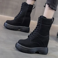 winter warm ankle boots women genuine leather platform wedge ankle boots military riding creepers oxfords cool chic lace up