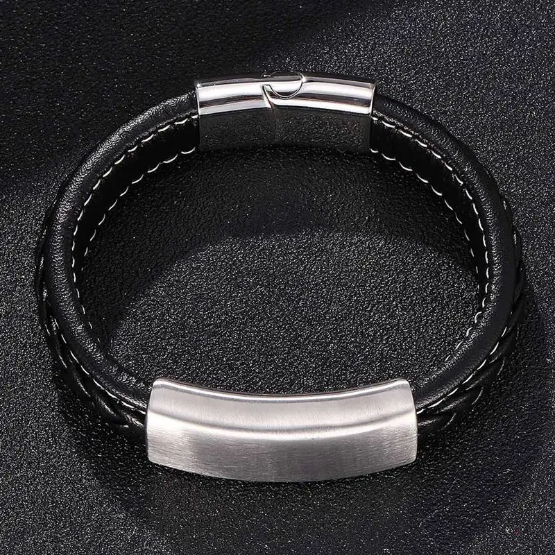 Кожаный браслет в стиле панк мужской из нержавеющей стали с магнитной пряжкой