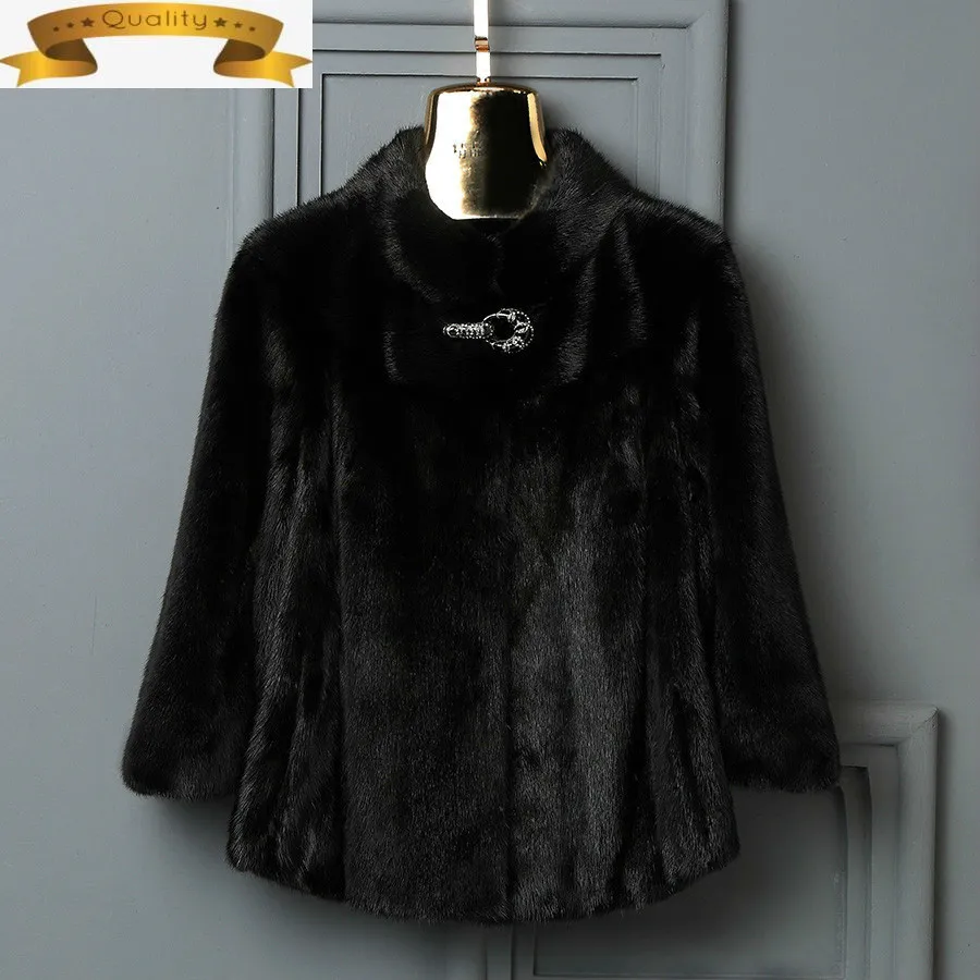 

Пальто с мехом норки Для женщин натуральные барана после первой стрижки, двухсторонняя Меховая куртка Толстая теплая верхняя одежда размер...