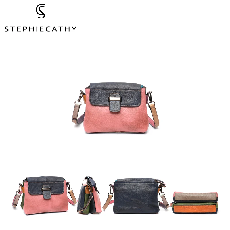 SC Женская винтажная цветная кожаная Лоскутная сумка-мессенджер брендовый