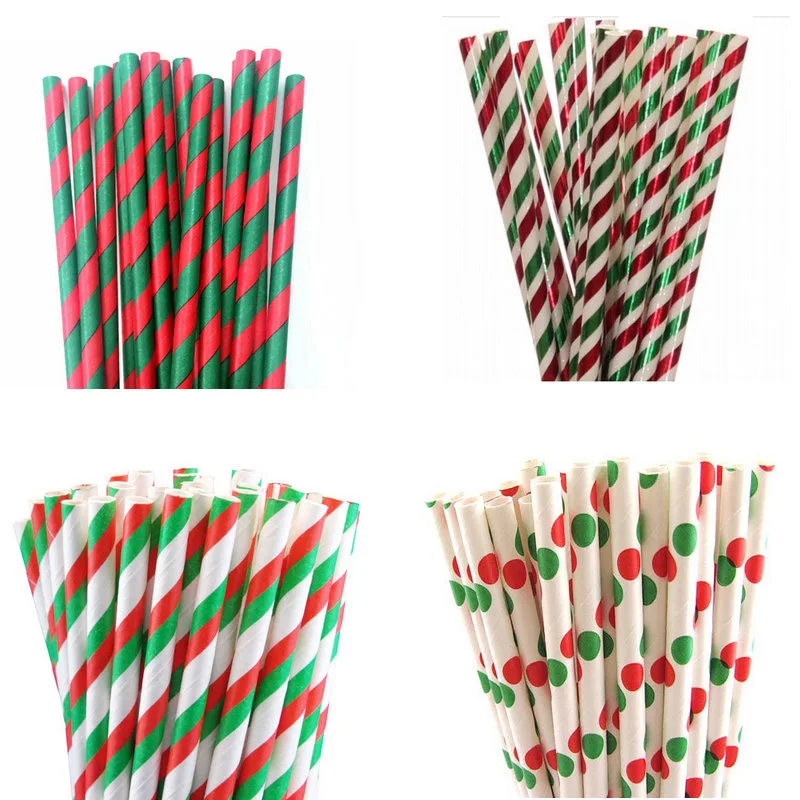 25 шт./лот рождественские зеленые красные бумажные соломинки для детей на день