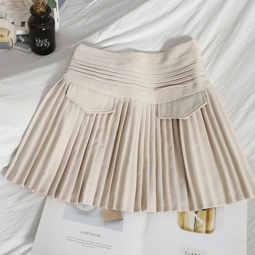 

Korean Pleated A-Line Mini Skirts Causal Spring Summer New Women Skirt 2021 Solid Faldas Mujer Moda