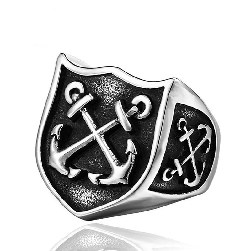 

Gothic Men's Anchor Ring Stainless Steel Biker Ring Unique Shield Style Signet Ring Male Punk Jewlry Gift Best Gift For Friend