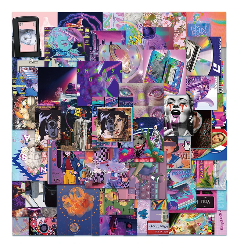 

50Pcs Ins Psychedelic Style Steam Wave Stickers For Skateboard Suitcase Graffiti Colorful Waterproof Toys