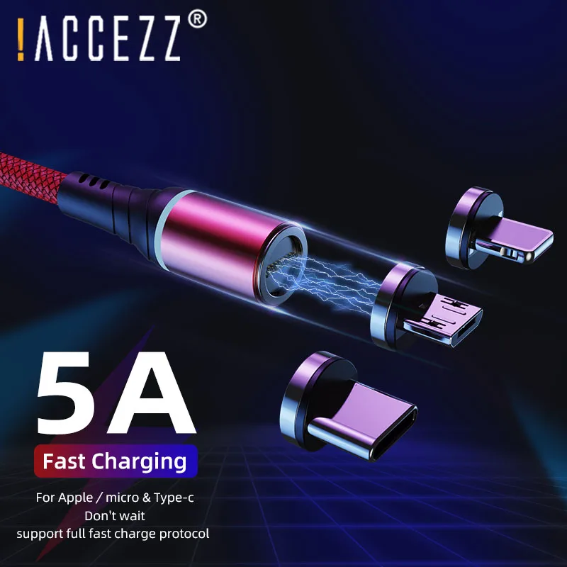 

!ACCEZZ 5A Fast Charging Magnetic USB Cable Micro USB Type C Data Cable Quick Charge For iPhone 11 Pro Max X Samsung Magnet Cord