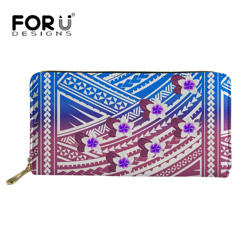 

FORUDESIGNS Card Holder Wallets Women's Purses Fashion Polynesian Frangipani Printing Female Money Bag PU Leather Long Wallet