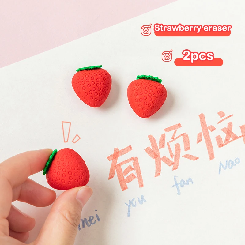 

2pcs Creative Lovely Strawberry Shape Eraser Portable Soft Student Homework Test Stationery Office School Supplies