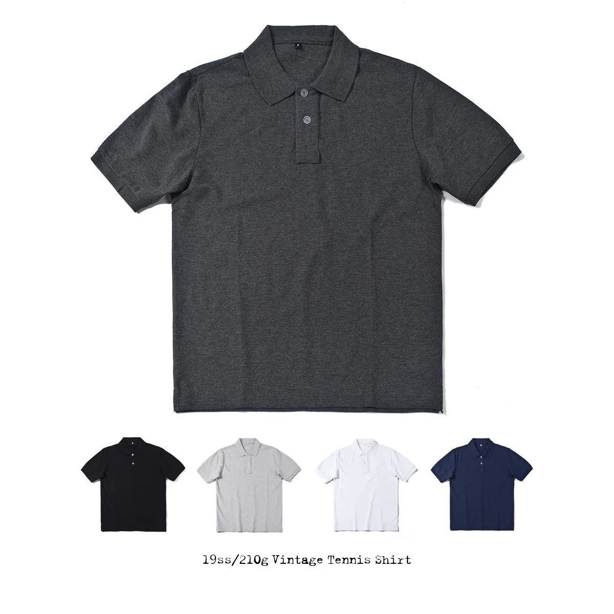 

2021 New 100%Cotton Polo Vintage Tennis T-Shirts Black White Gray Men's Summer Fashion Short Sleeve T Shirt Lapel Tee