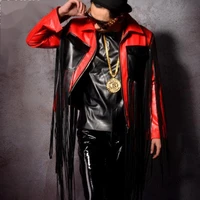 long tassel with red locomotive coat trendy men hairdressing star nightclub singer djds performance dress costume homme jacket