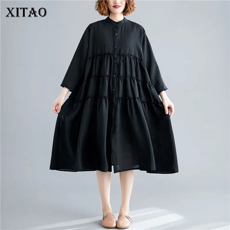 XITAO плюс размер плиссированное платье с бантом Женская корейская мода новый