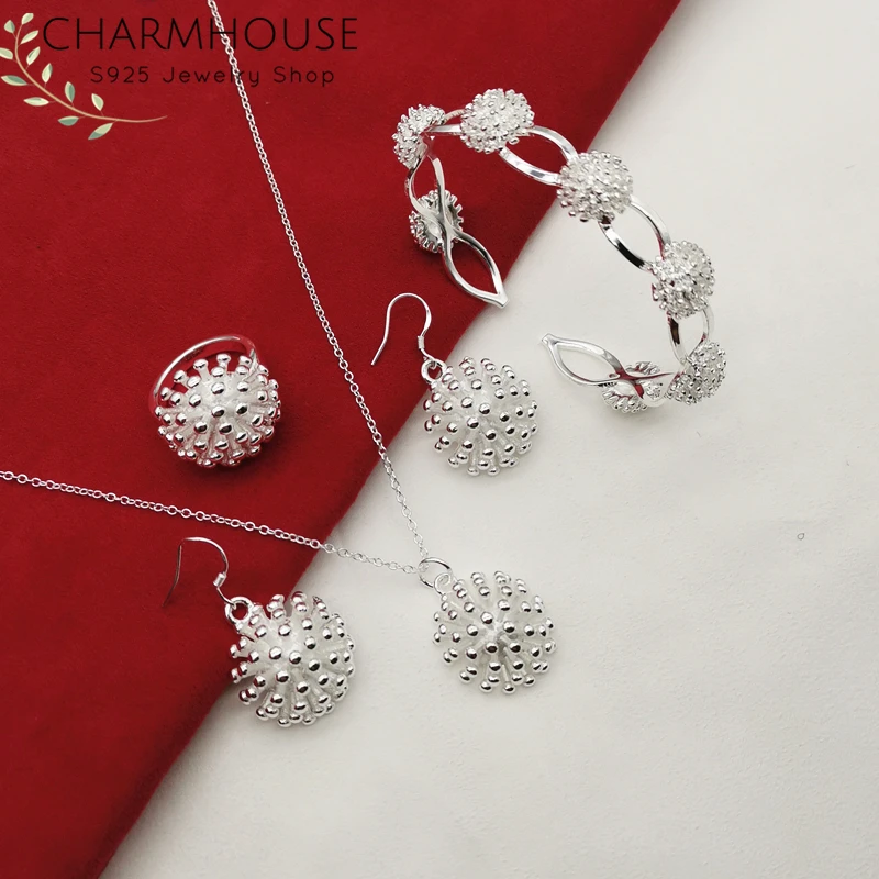 Женский ювелирный комплект из колье серёг и кольца серебра 925 пробы|Ювелирные