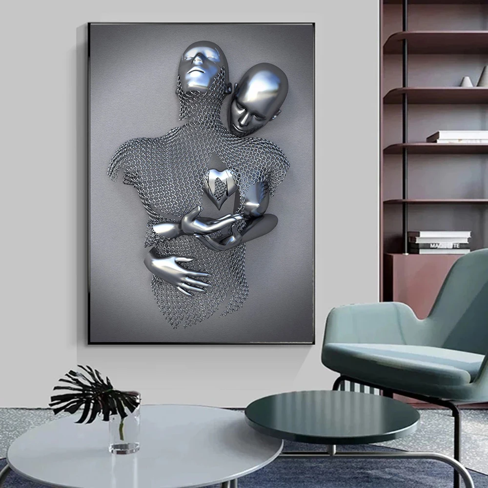 

Romantic Art Canvas Painting Metal Figure Statue Abstract Posters and Prints Wall Art Pictures Living Room Decor Home Decoration