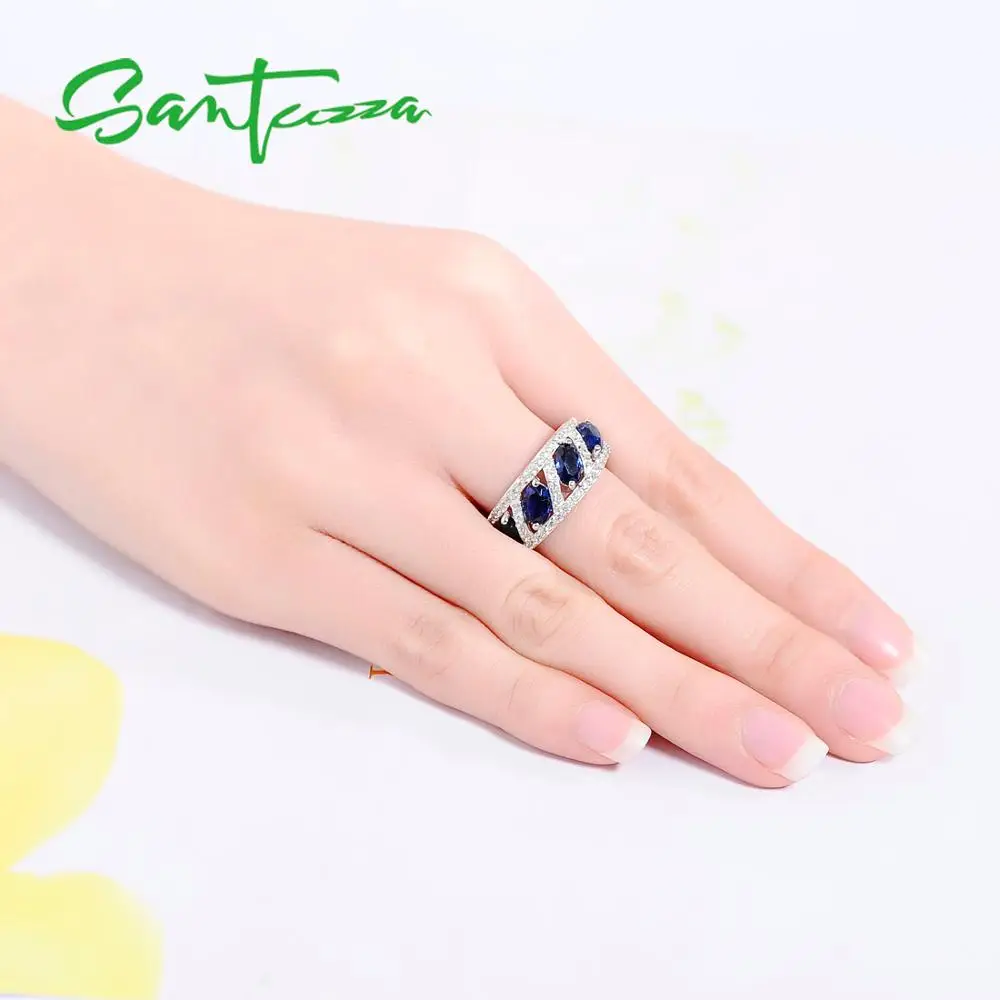 Женские кольца SANTUZZA из серебра 100% пробы с синим стеклом и белым кубическим