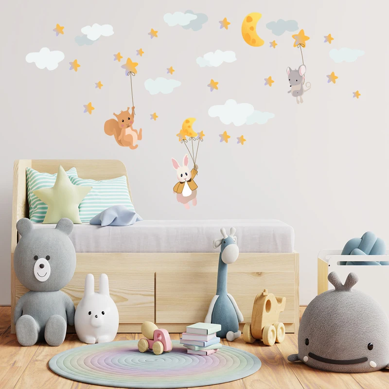 

Zollor Мультяшные животные звезда облако Наклейка на стену детская спальня Детский сад класс креативные декоративные наклейки съемные