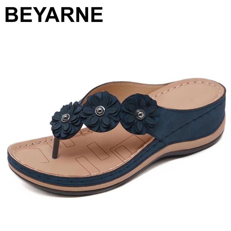 

Женские шлепанцы BEYARNEplatform, сандалии без застежки, цветочные шлепанцы, летние тапочки, эспадрильи, ChanclasE929