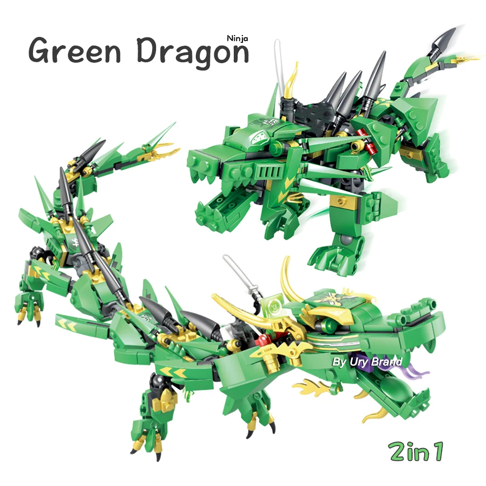Набор строительных блоков серии ниндзя Lloyd's Green Dragon Fighting Mech Creator 2 в 1 развивающие