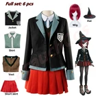 Костюм для косплея Himiko Yumeno из Danganronpa V3, школьная форма для девочек, женский наряд, комплект с юбвечерние для Хэллоуина, костюм с красным париком, Волшебная Шляпа