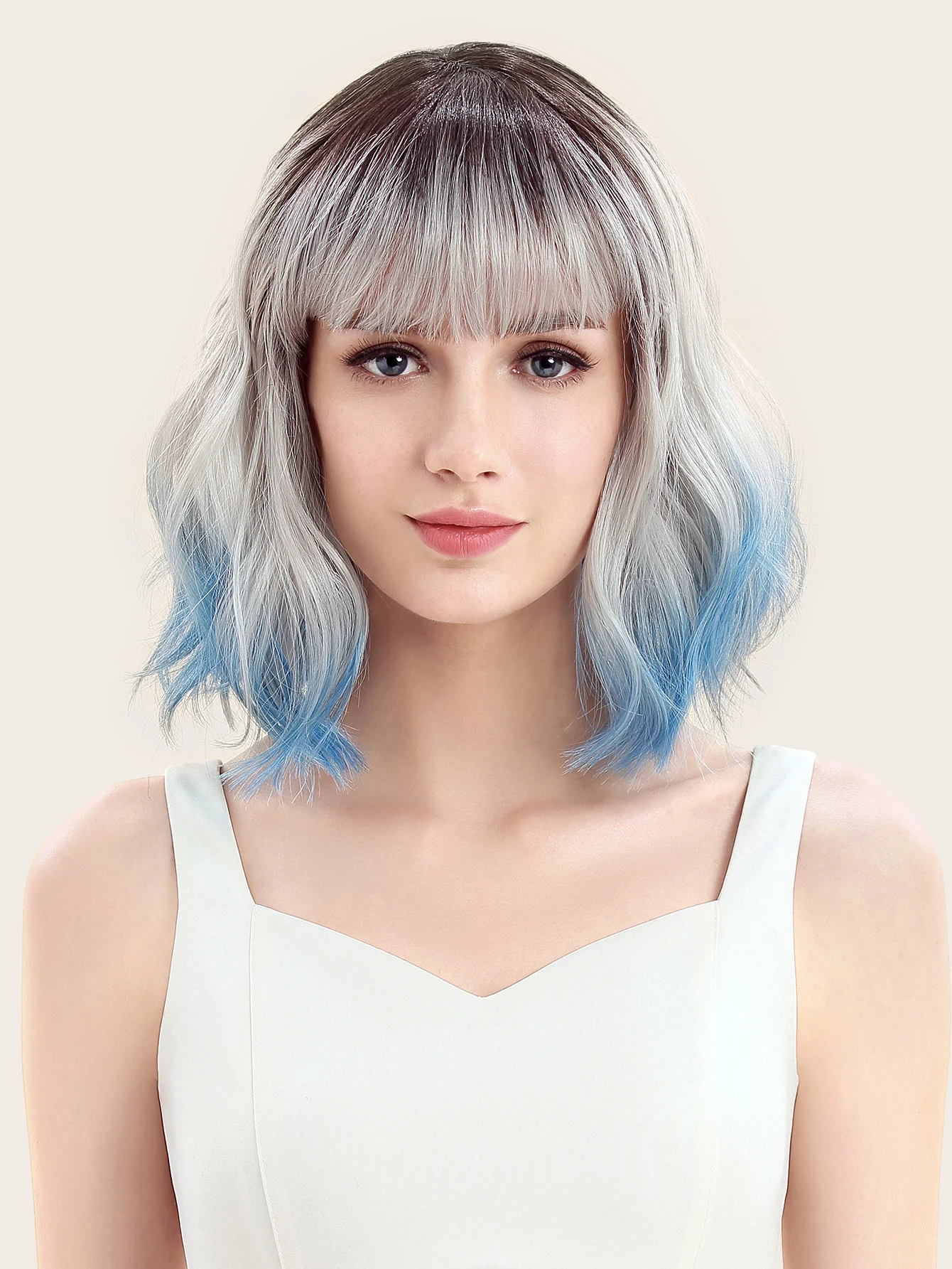 

Raising Fashion Short Bob Wig Machine Made Wig Wavy Style Heat Resistant Wig Ombre Color With Bang Used For Party Wig For Woma