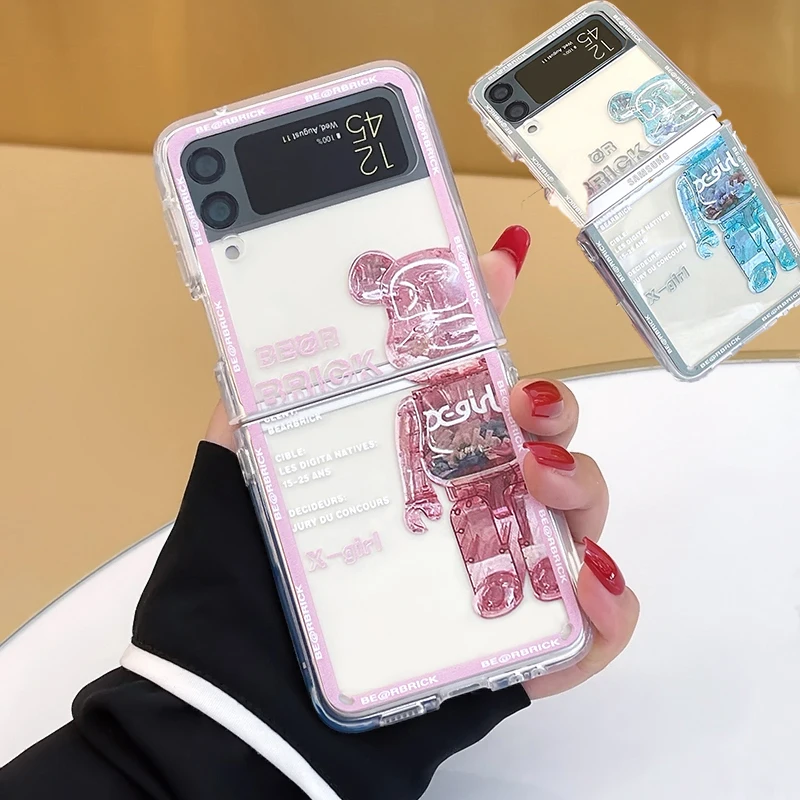 

Cartoon Violent Bear Foldable Phone Case For Samsung Galaxy Z Flip 3 Clear Shockproof Soft Fashion Phone Back Cover Coque Capa