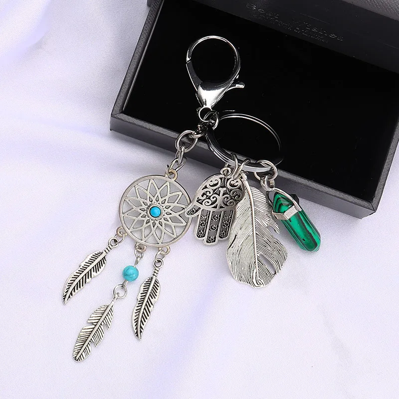 Брелок для ключей в виде Ловца снов перо ручная работа цветной камень Ловец