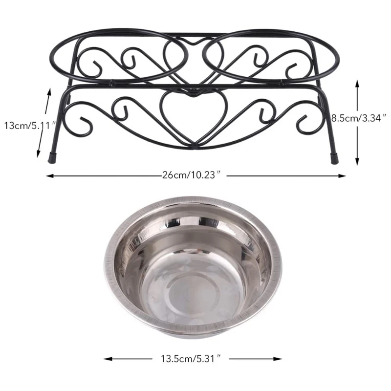

Stainless Steel Double Bowl with Back Stand C For Pets, Dog Cat Feeder, with Non-Slip Rubber Feet
