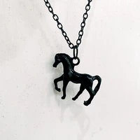 2021 fashion gothic black horse pendant necklace lock long chain punk style for mens women gifts creative gift