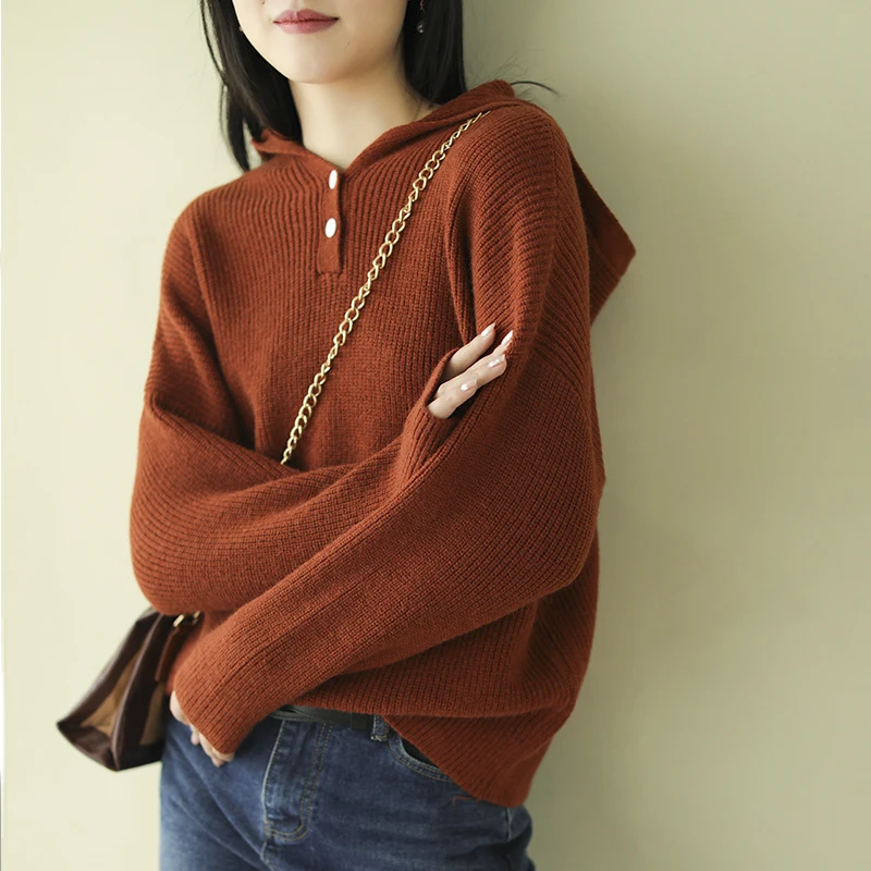 Johnature Women Hooded Pullover Sweaters Vintage Knitted Solid Color Spring Cloths 2020 New Casual Loose | Женская одежда