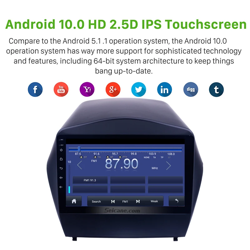 seicane android 10 0 2din car radio for 2009 2010 2011 2012 2015 hyundai ix35 gps multimedia player with bluetooth obd2 4gb ram free global shipping