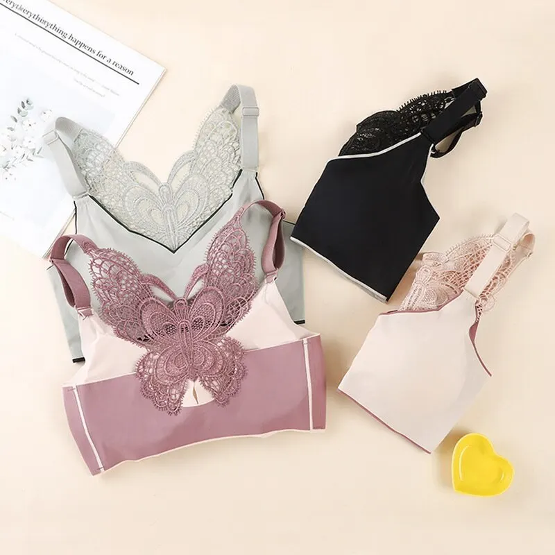 

Sports Bra for Women Push Up Underwear Seamless Lingerie Lace Beauty Back Bralette Vest Thin Wire Free Yoga Bra Fitness Tops