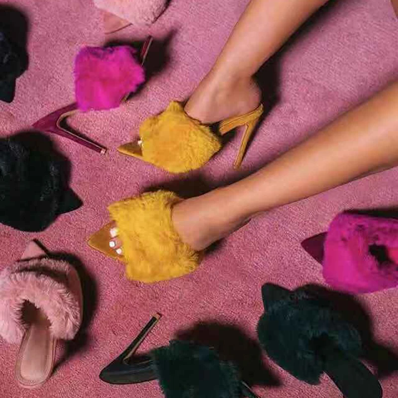 2021 Новый Европейский станция яркие сандалии роскошные Тапочки их меха под