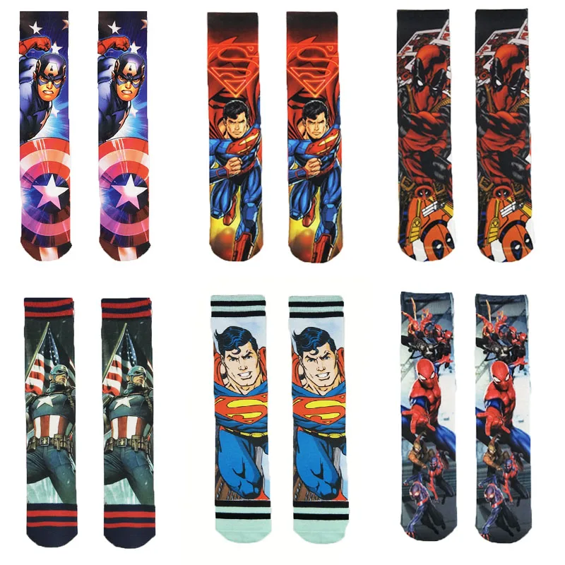 Креативные модные мужские носки в стиле хип хоп с супергероями Marvel Суперменом