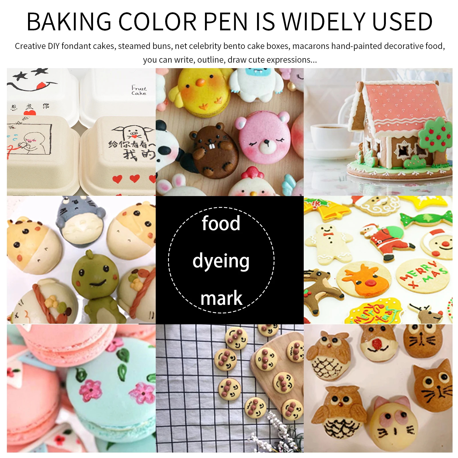 

10 Colors Edible Pigment Pen Bake Food Color Brush Drawing Biscuits Cake Decorating DIY Baking