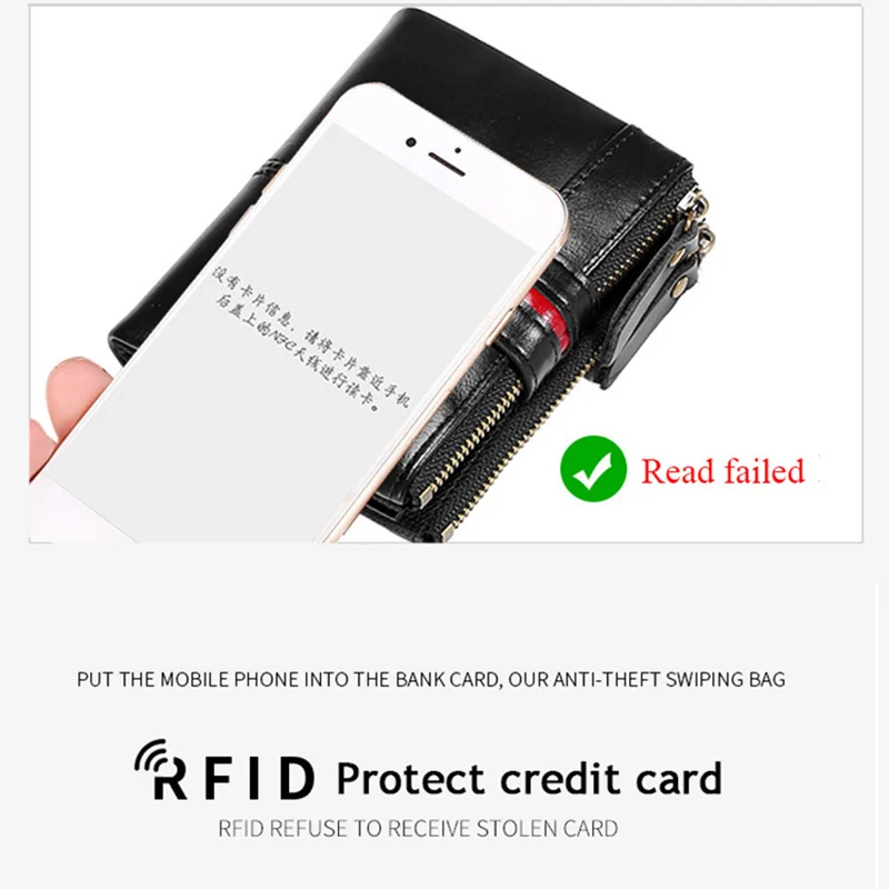 Rfid Wallet Women's 100% Genuine Leather Wallet Coin Purse Small Mini Card Holder Portomonee Female Walet Short Money Bag black