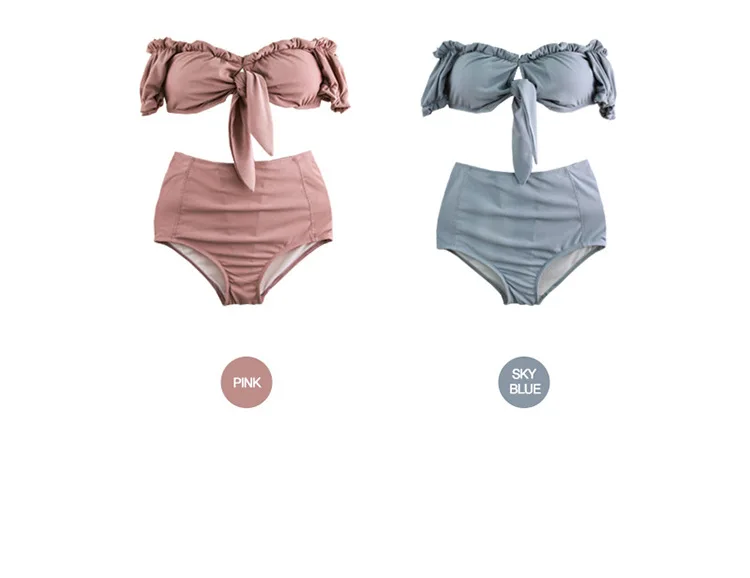 

Bikini Swimsuit Strapless Sexy off-Shoulder Bikini Swimsuit Two-Piece Two-Piece Suit Small Chest Sister High Waist Triangle