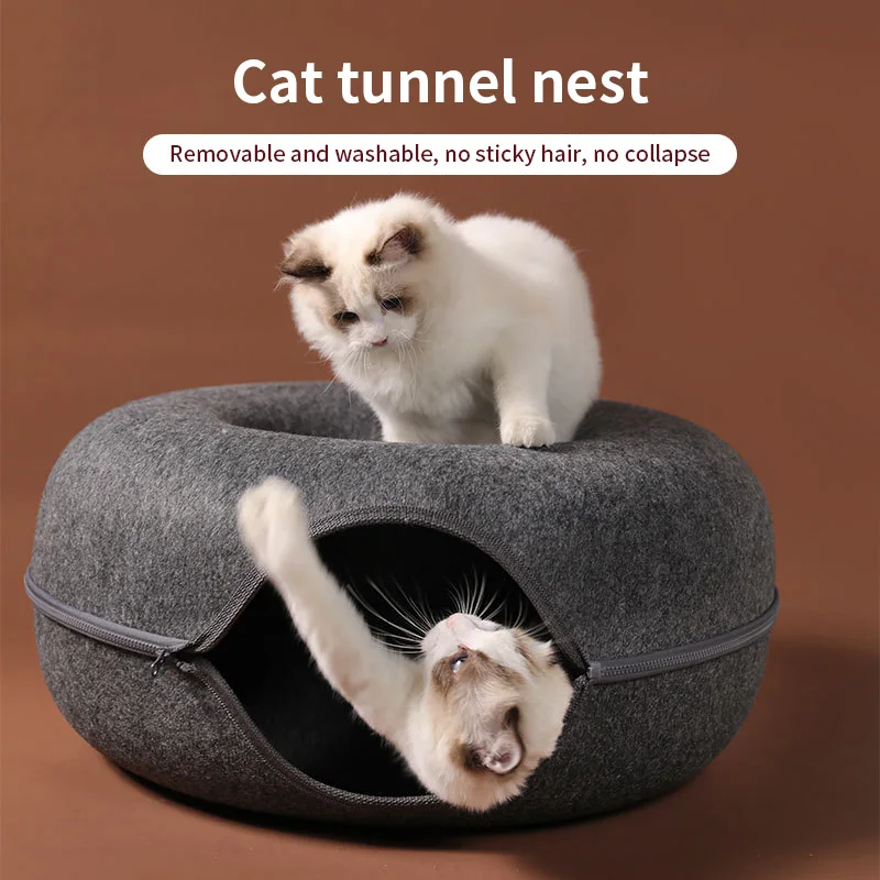 

Four Seasons Available Round Wool Felt Pet Litter Cat Tunnel Litter Gray Felt Cat Litter Animals Beds Nest Cushion Pet Supplies