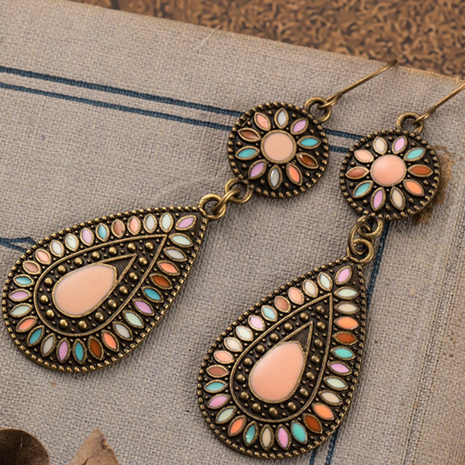 Этнические Большие Длинные Серьги Капли Воды для Женщин Чешские Старинные