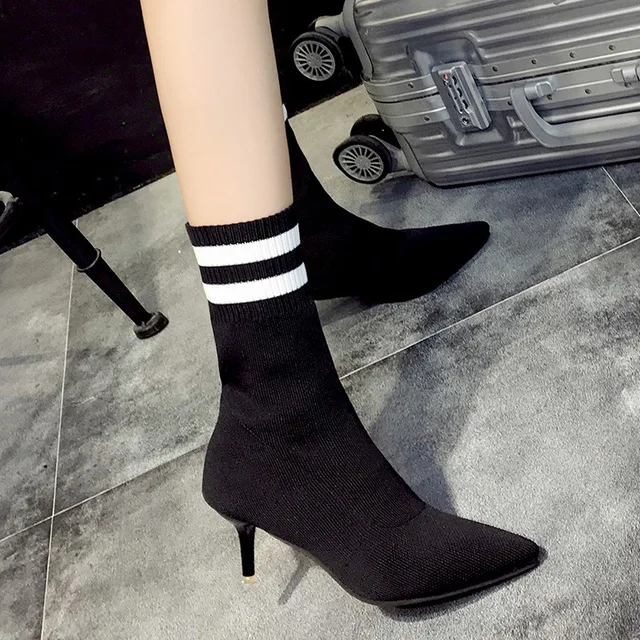 2019 г. Осенне зимние женские ботинки Модная трикотажная верхняя одежда модные с