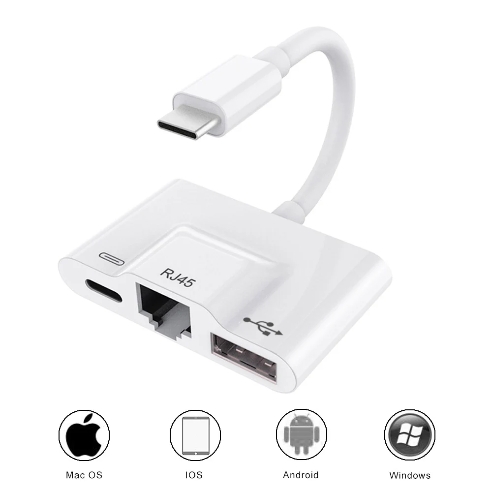 Ethernet адаптер RJ45 типа c Rosyclo 3 в 1 LAN проводной гигабитный сетевой OTG USB кардридер для