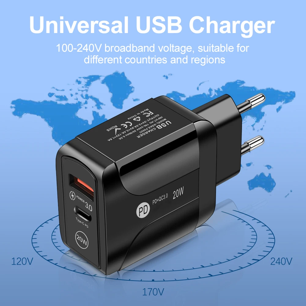 20 Вт PD QC3.0 USB Зарядное устройство Тип C Быстрая зарядка 3 0 дорожное настенное