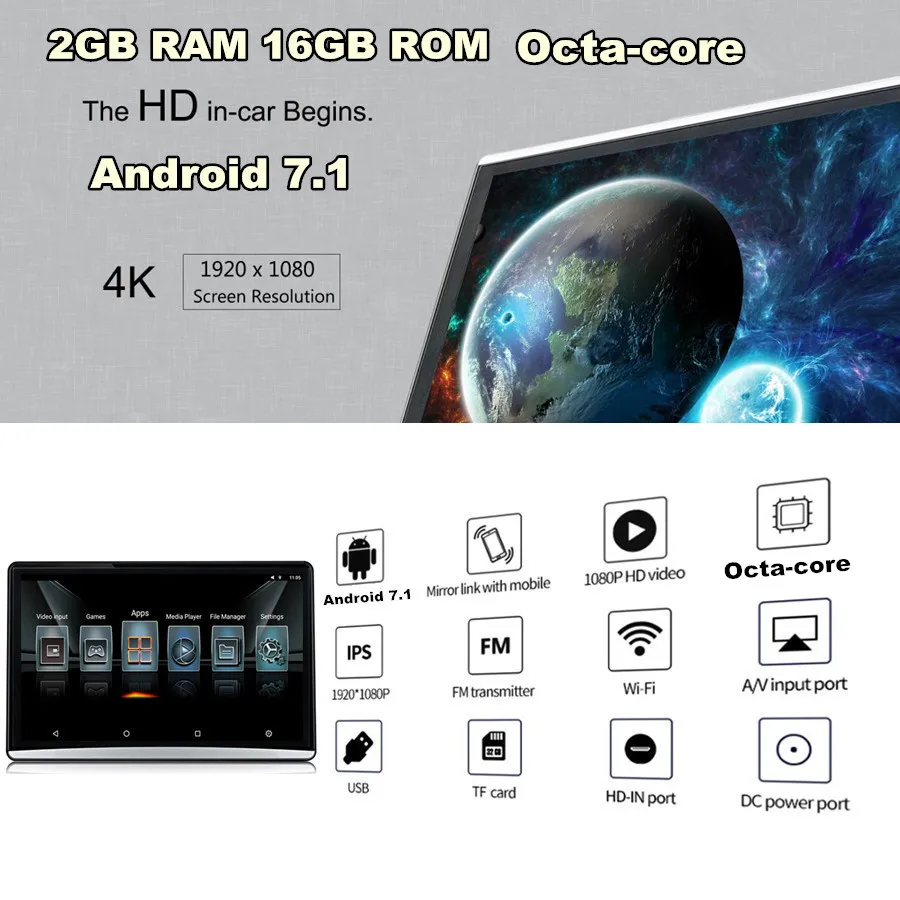 Монитор HD1080P на подголовник заднего сиденья 12 5 дюйма Android 7 1 2 + 16 ГБ Wi Fi BT
