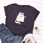 Летние, модные женские футболки и Короткие хлопковые 5XL плюс Размеры на каждый день короткий рукав женская футболка Топы, Милая футболка с забавным мультипликационным принтом кошка печать футболки