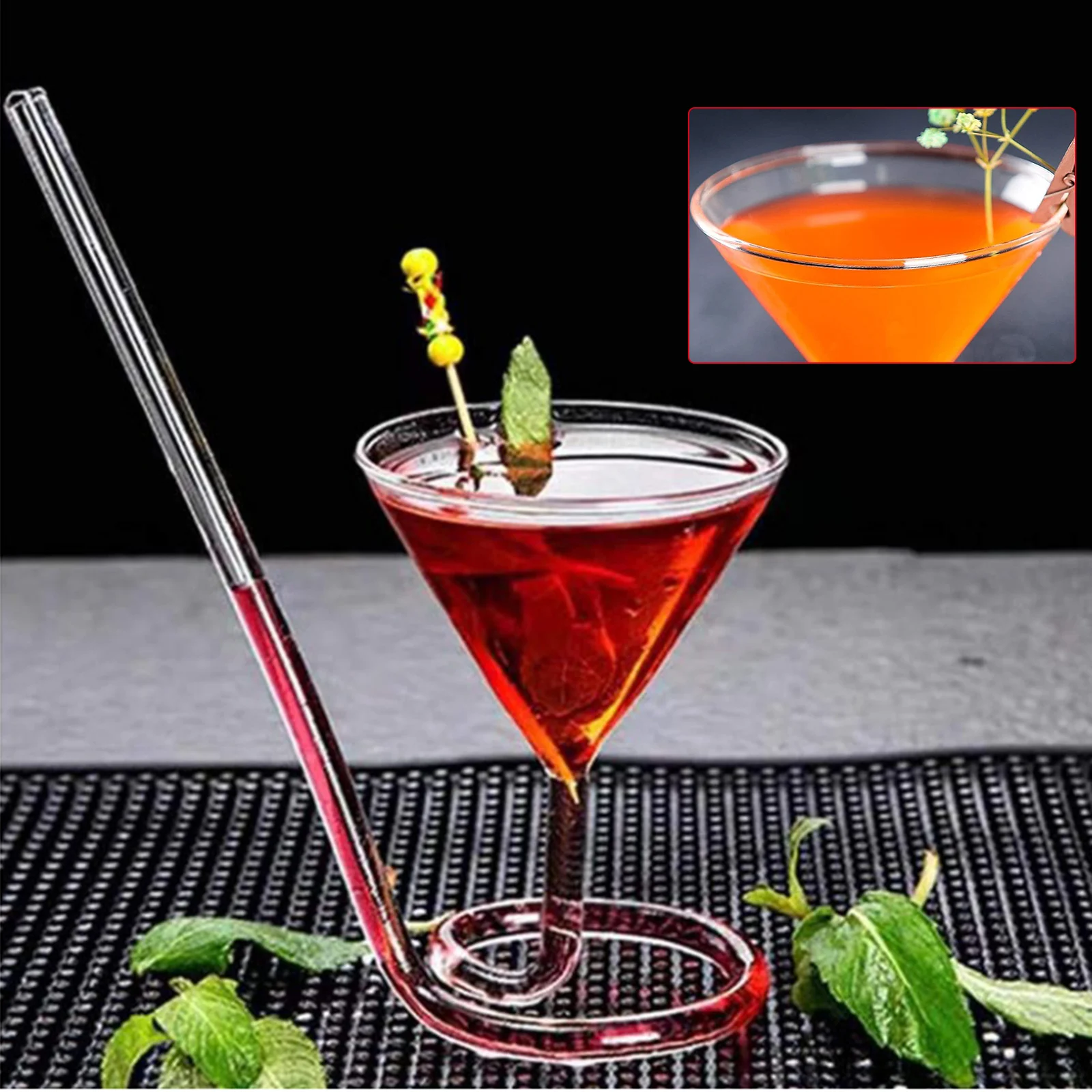 

New Spiral Cocktail Glass Revolving Martini Creative Long Tail Cocktail Straw Wine Glass for Bar Party Supply Barware Wine Glass