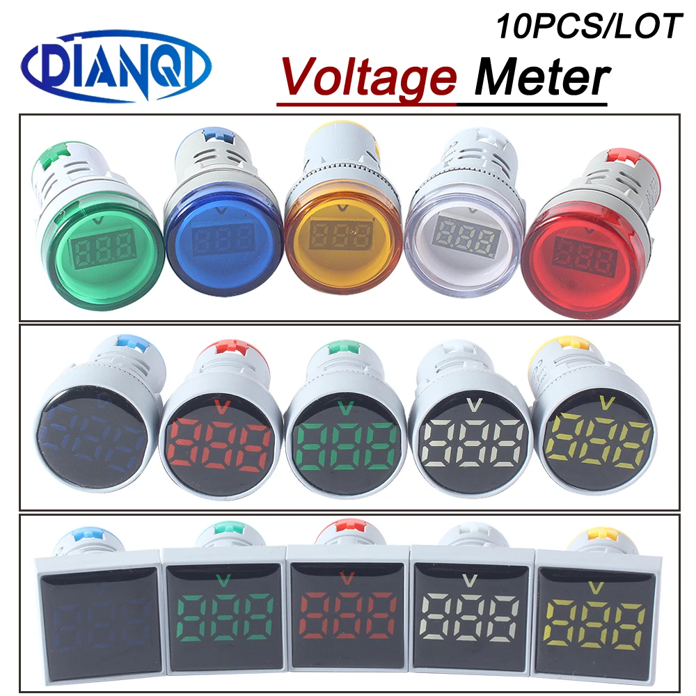 

10pcs 22MM Mini Digital Display Voltage Tester Meter Voltmeter LED Signal Light lndicator AC 60-500V Red Yellow Green Blue White