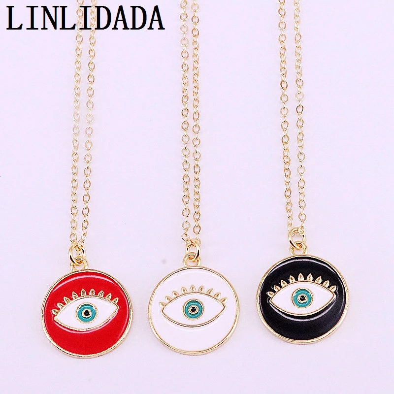 

8 шт. Модные женские золотые украшения металлическая Глянцевая глаза круглый талисман кулон ожерелья