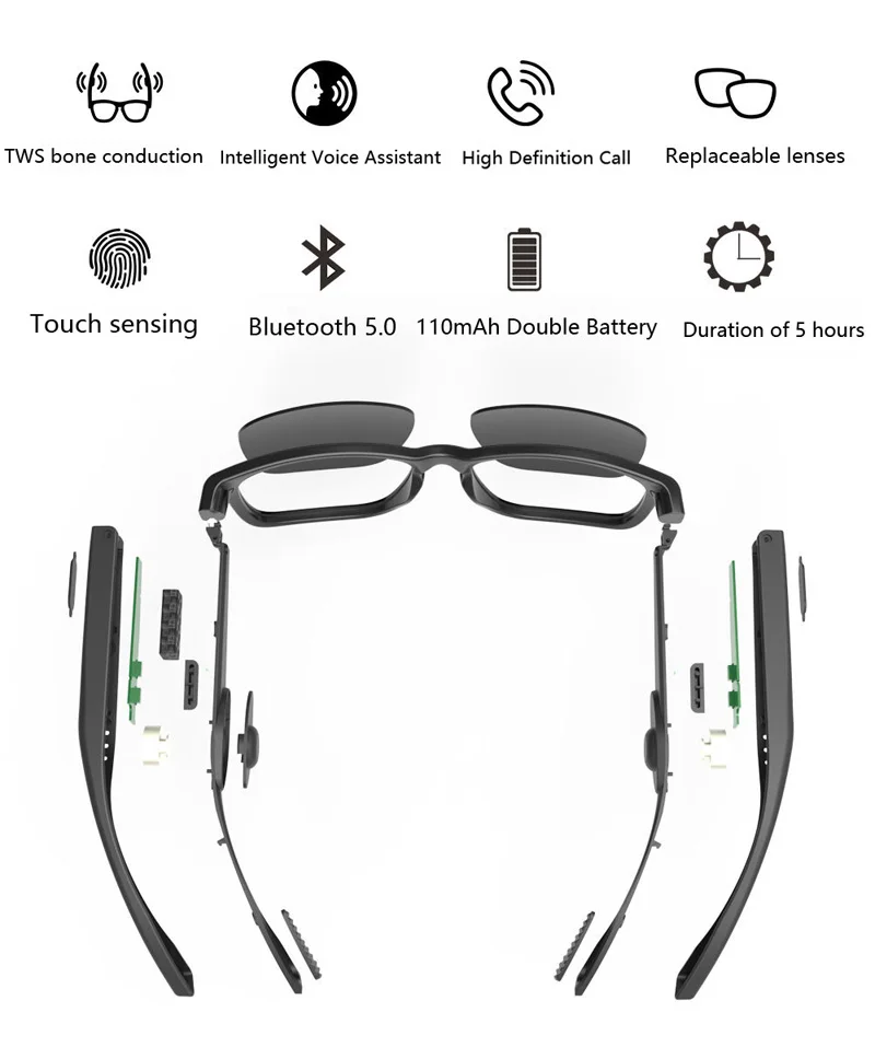 G3 Polarized Sunglasses Bluetooth Bone Conduction Headset SmartTouch Smart Glasses Health Sports Wireless Headphones&Microphone