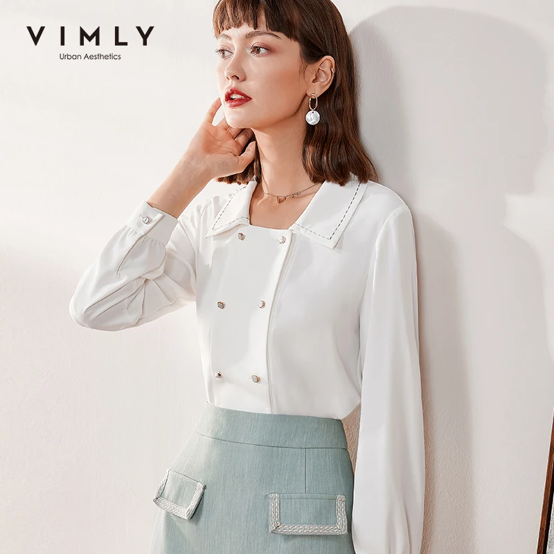 Женская офисная блузка Vimly Элегантная Модная однотонная двубортная шифоновая